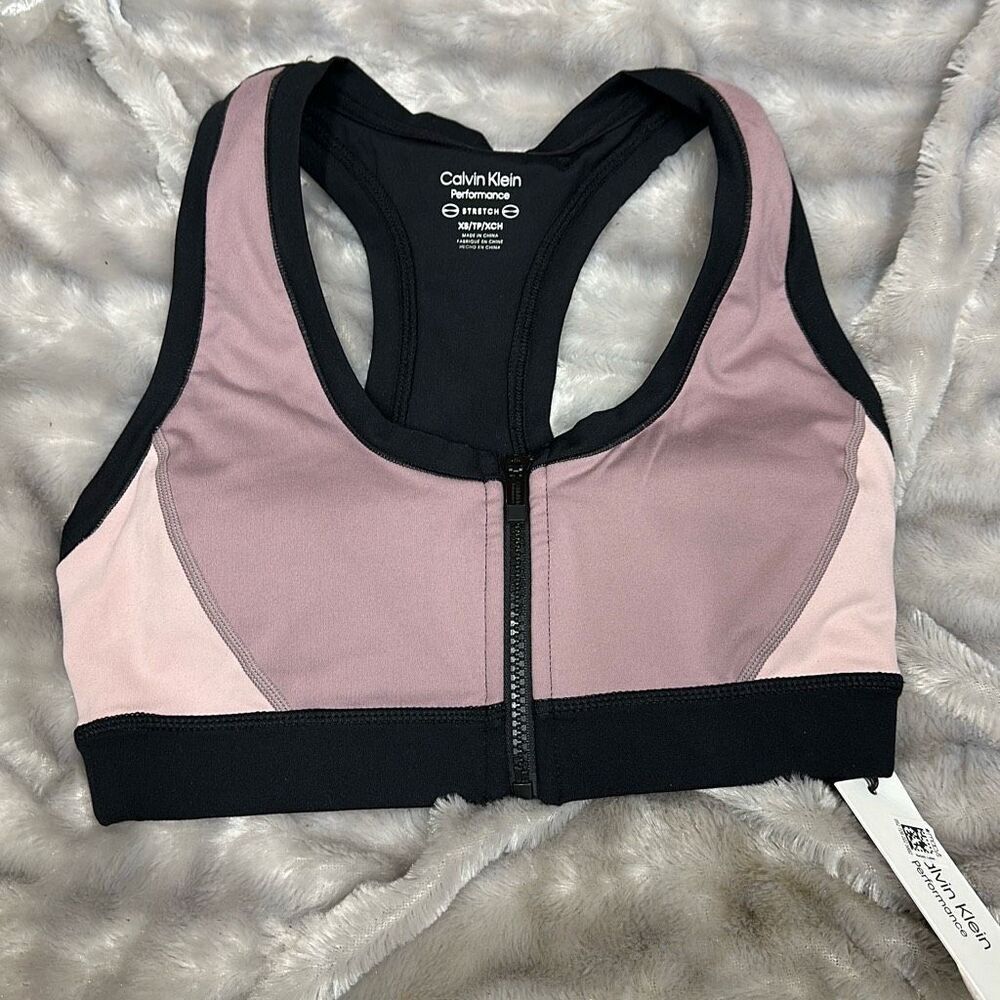 Calvin Klein Performance Women's Front-Zip Racerback Sports Bra - Black Size XS - Picture 2 of 3